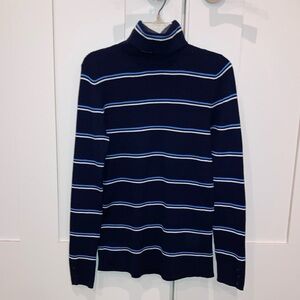 Talbots Blue and White Turtleneck Sweater